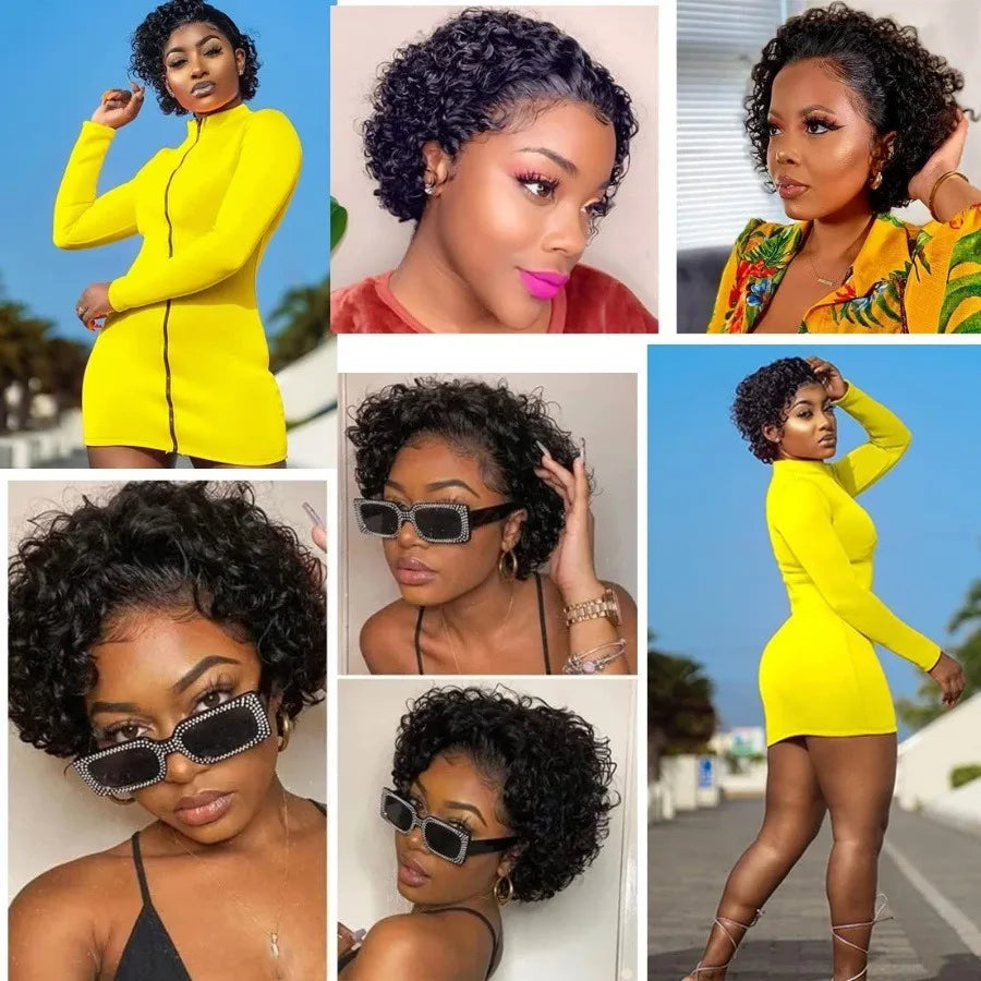 Pixie Cut Wigs Human Hair Short Curly Lace Front Human Hair Wigs Brazilian 13x4 Transparent Lace Wigs Water Wave Bob Wig