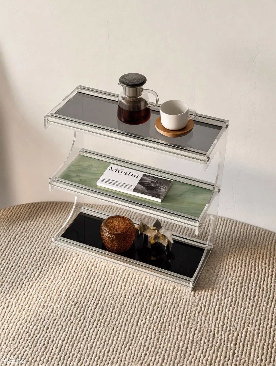 Wood and stone acrylic makeup brush storage box marble rotating dust-proof storage cylinder grid large-capacity lipstick box