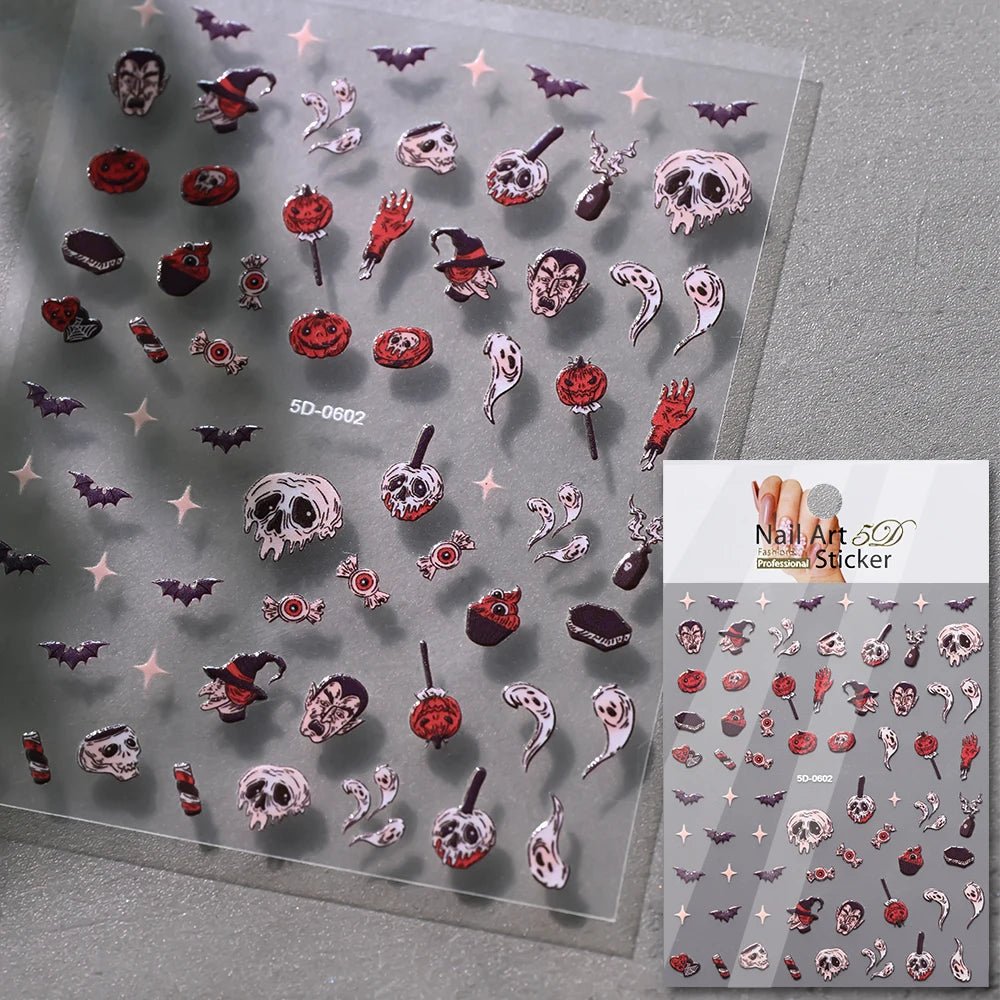 1sheet Bleeding Scars Skeleton Halloween Nail Stickers Ghost Face Pumpkin Eyeball Horrible Nail Decals Halloween Manicure Slider