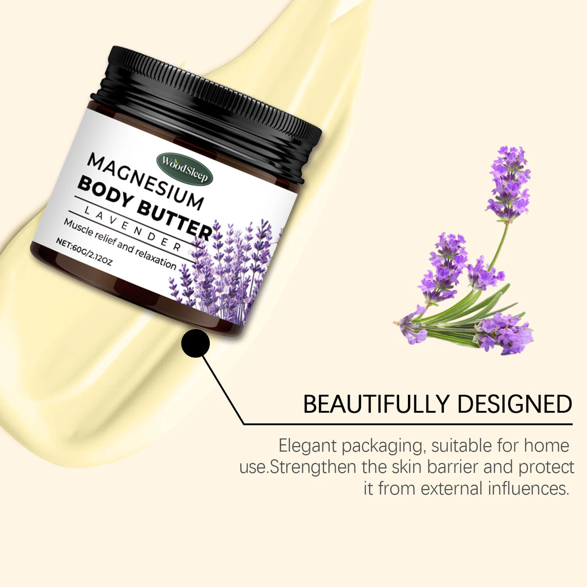 Magnesium Body Cream with Lavender Butter Lotion Relax Muscles Moisturizing Skin Relieving Dryness Smoothing Skin Care Product