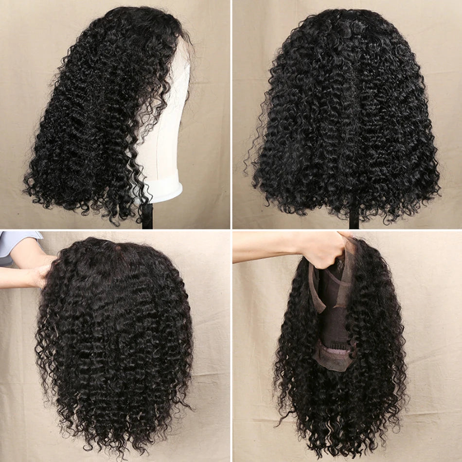 13X6 Kinky Short Curly Bob Wig 16 Inch Lace Frontal Wig Human Hair Deep Curly 13x4 HD Transparent Lace Closure Wigs Pre Plucked
