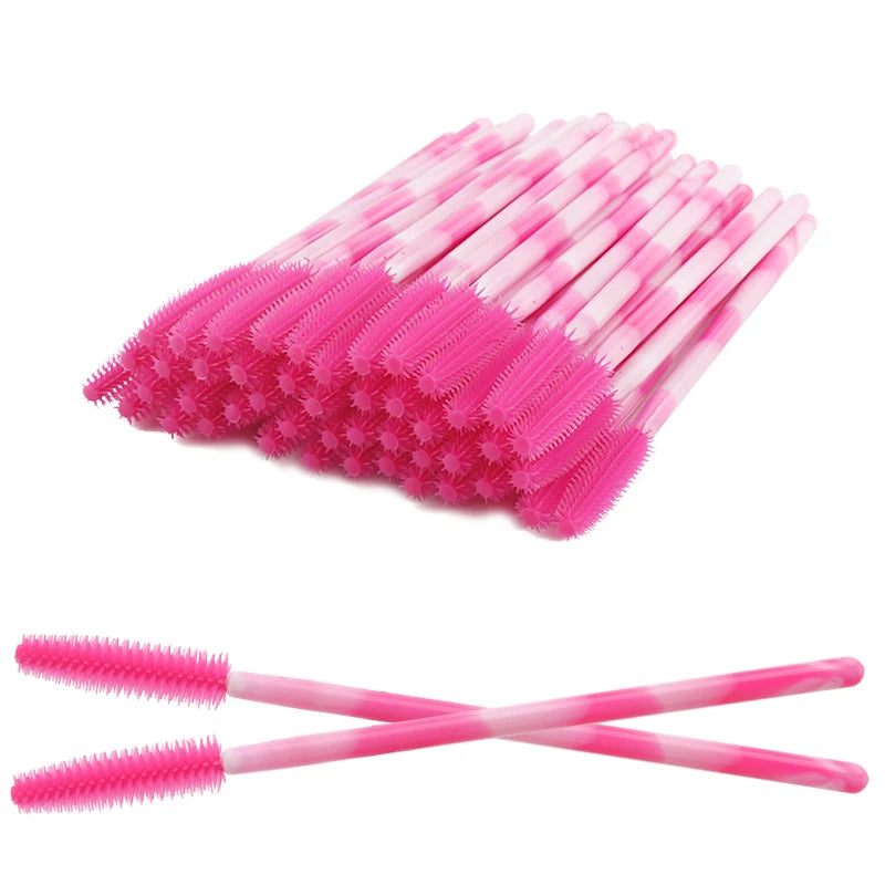 50Pcs Disposable Silicone Eyelash Brush Rainbow Eye Lash Makeup Brushes Mascara Wands Microbrush Eyelashes Extension Beauty Tool