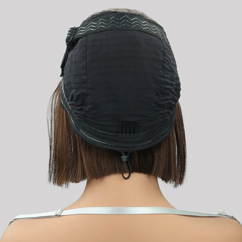 Glueless Straight Bob Wigs 5X5 Chocolate Brown Human Hair Wigs Glueless Drawstring HD Lace Frontal Bob Wigs Human Hair 100%
