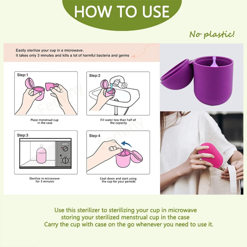 10pcs Silicone Case Sterilizer Bpa-Free Cleaner Container To Clean And Store Menstrual Cups Sterilizer Case