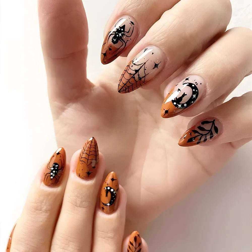 24Pcs Finished Halloween False Nail Blood Smudge Pattern Press on Scary Almond Spicy Girl Manicure Patch Set Reusable Fake Nails