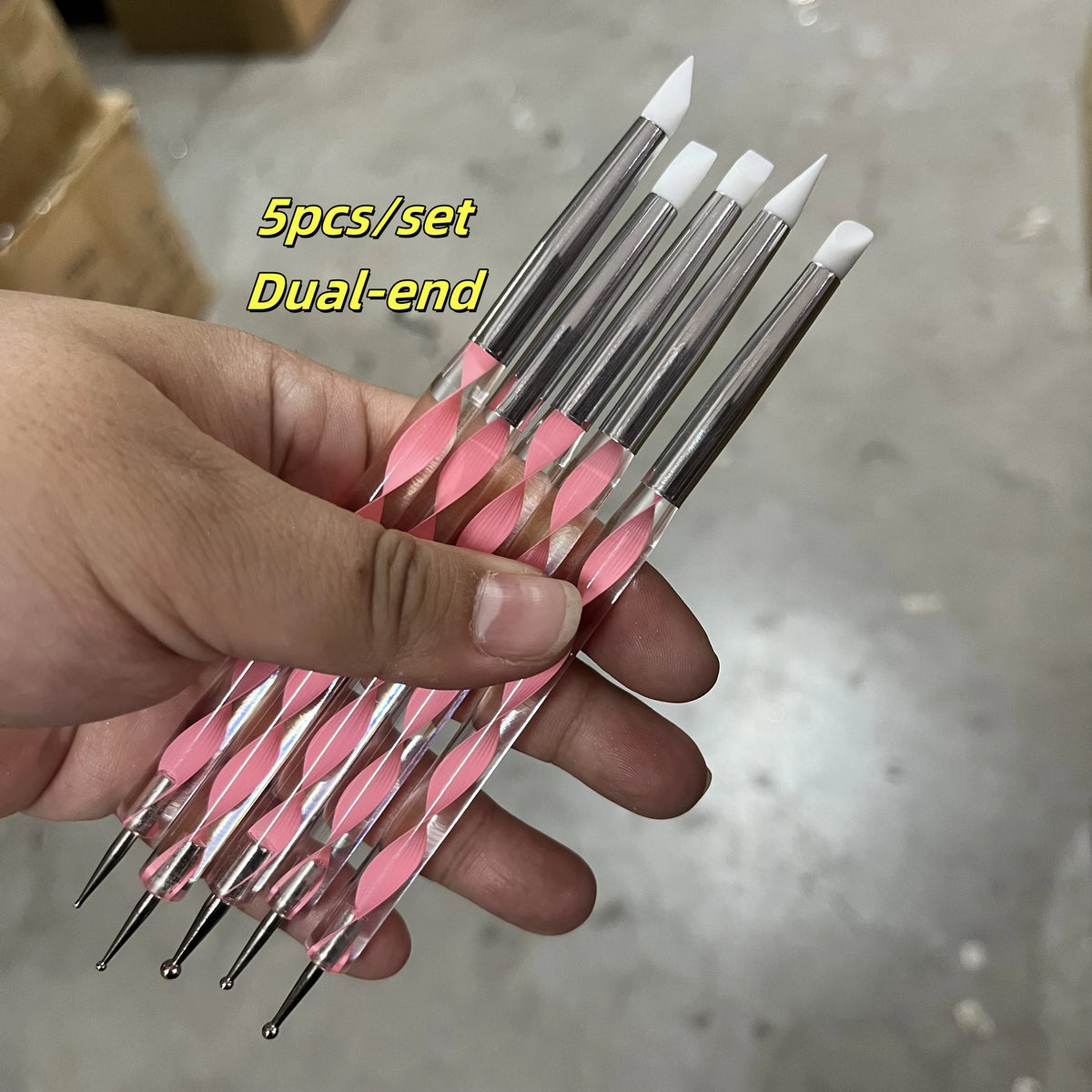 5pcs/Set Dual-end Nail Silicone Brushes Nail Art Dotting Pens Gel Polishable Carving Drawing Painting Tip Tools Nail Styling Pen
