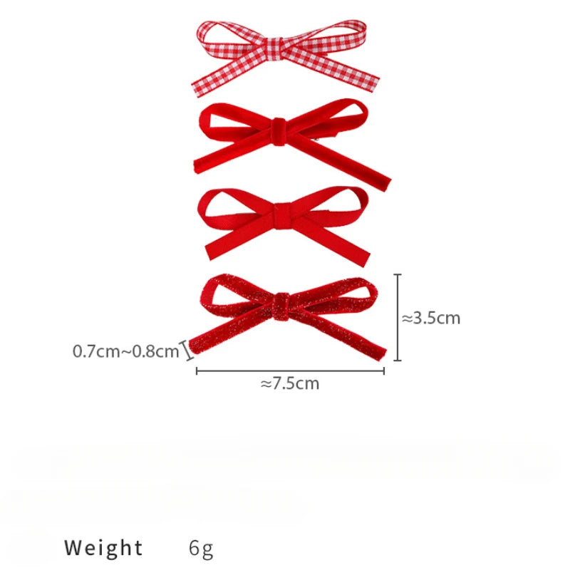 Christmas New Year Festival HairClips Set Winter Velvet Red Bow Barrettes for Girls Sweet Hairpin Children Cute Hair Accessories