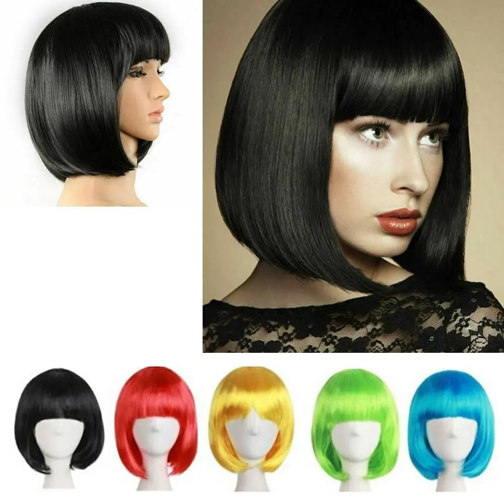 Multiple Color Fashion Full Wig Short Straight Hair Bob Wig Synthetic Hair Customized Synthetic Lace Headgear