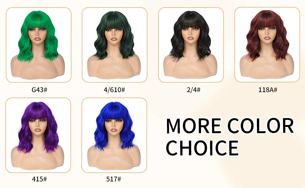 14inch Short Wavy Bob Synthetic Wig with Air Bangs Heat Resistance Shoulder Length Curled Wigs for Daily Use Cosplay for Women