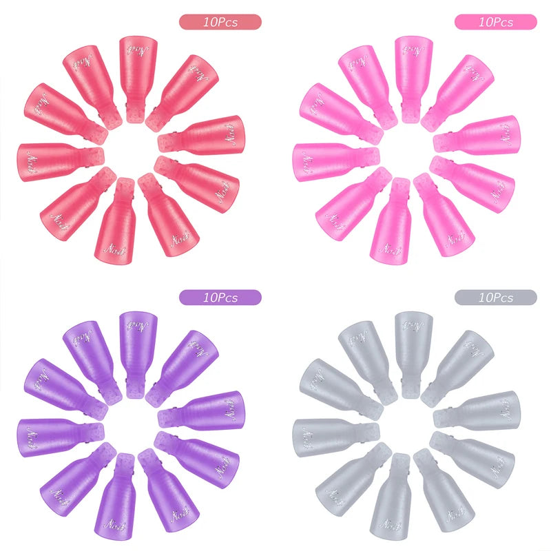 10Pcs UV Gel Polish Remover Clips Colorful Acrylic Nail Art Soak Off Cap Clips Nails Cleaning Manicure Finger Wrap Remover Tools