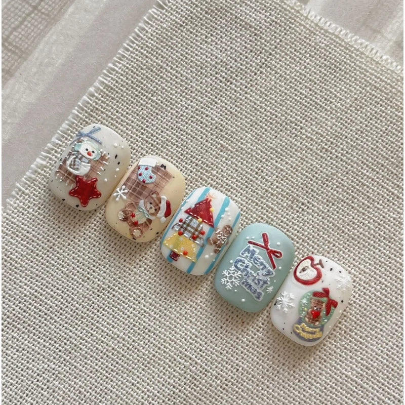 Cartoon Christmas Sticker Crystal Ball Tree Cloth Patch Snowflake Bear Bowknot Gift Stars Self adhesive Nail Decoration Stickers