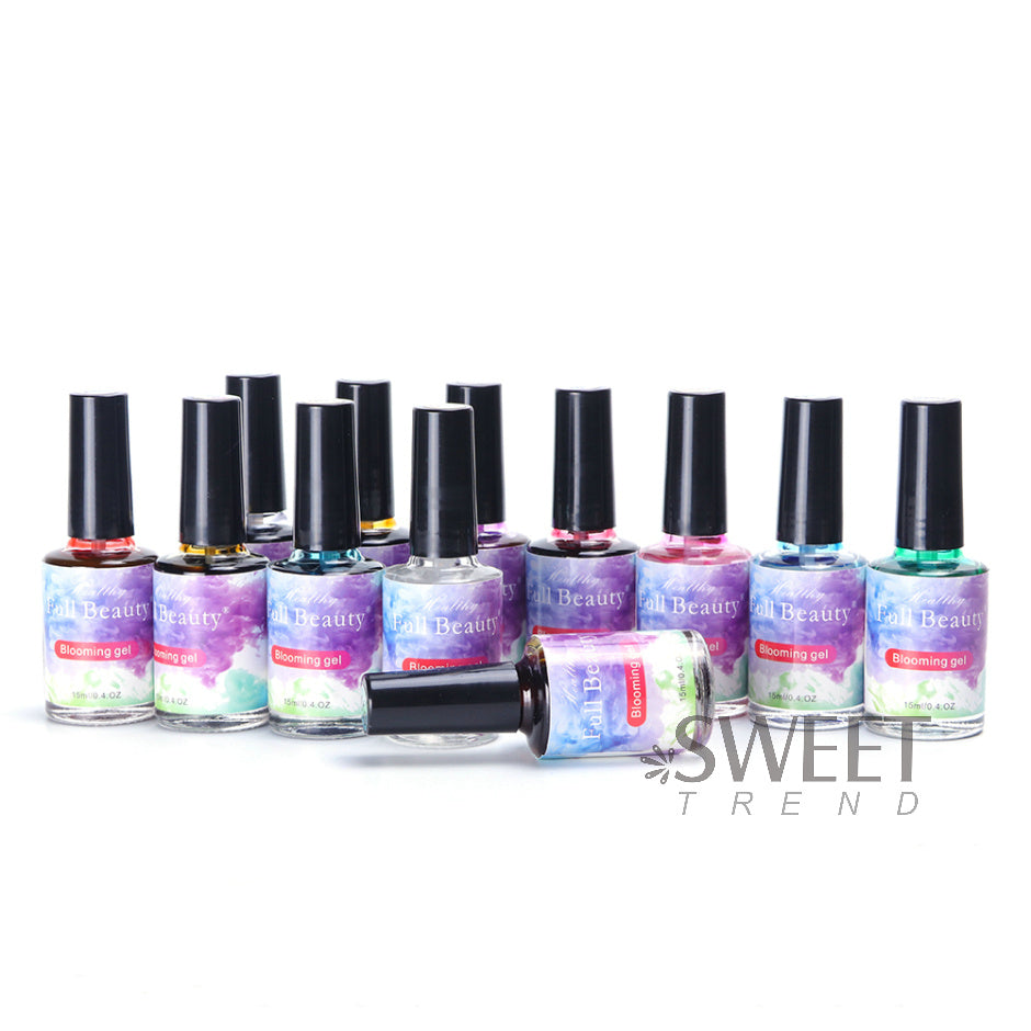 12pcs Watercolor Nail Gel Polish Smudge Blooming Ink Soak Off Varnish Marble Bubble Designer Charm Blossom Flower Manicure Decor