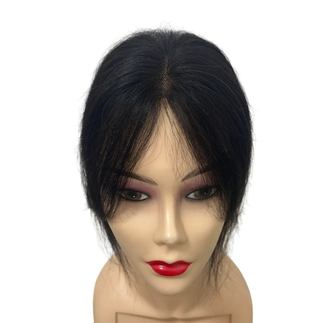 7x10cm Breathable Lace Human Hair Toppers 10 Inch Invisible Clip In Bangs for Women Natural Hairpieces Cover Thinning Hair Daily