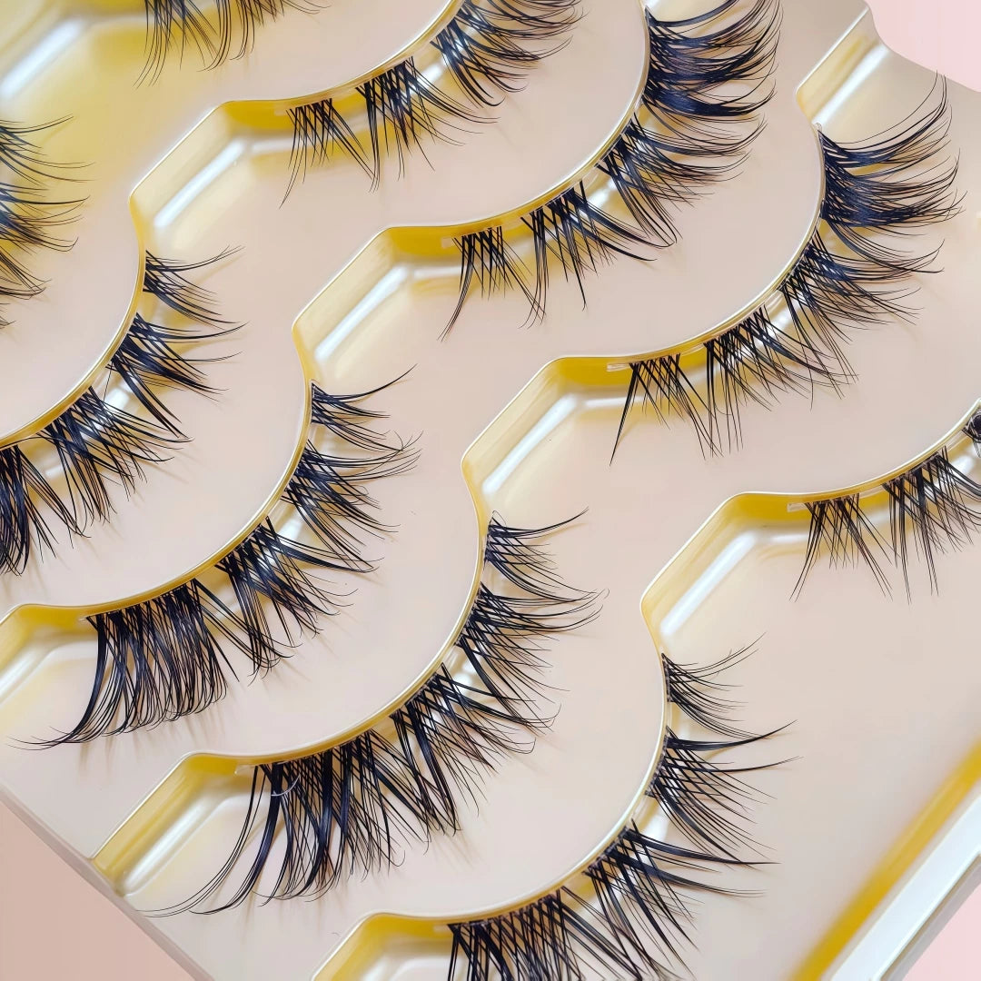 5 Pairs European Style Cold Fox Eye Slanted Full Strip Clear Band False Eyelashes For Daily Halloween Christmas Black Fr