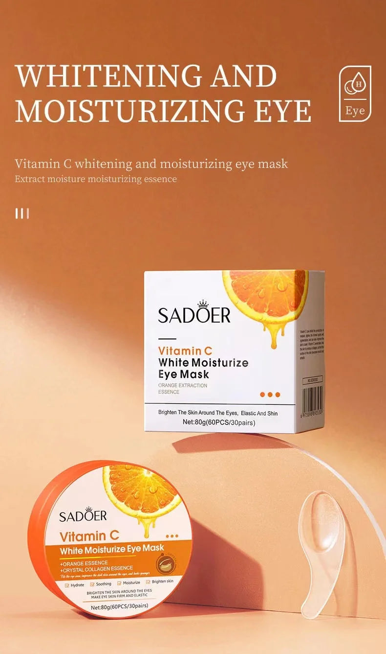 60pcs SADOER Vitamin C Collagen Eye Mask Anti Dark Circles Removal Eyes Bags Moisturizing Firming Eye Patches Eyes Skin Care