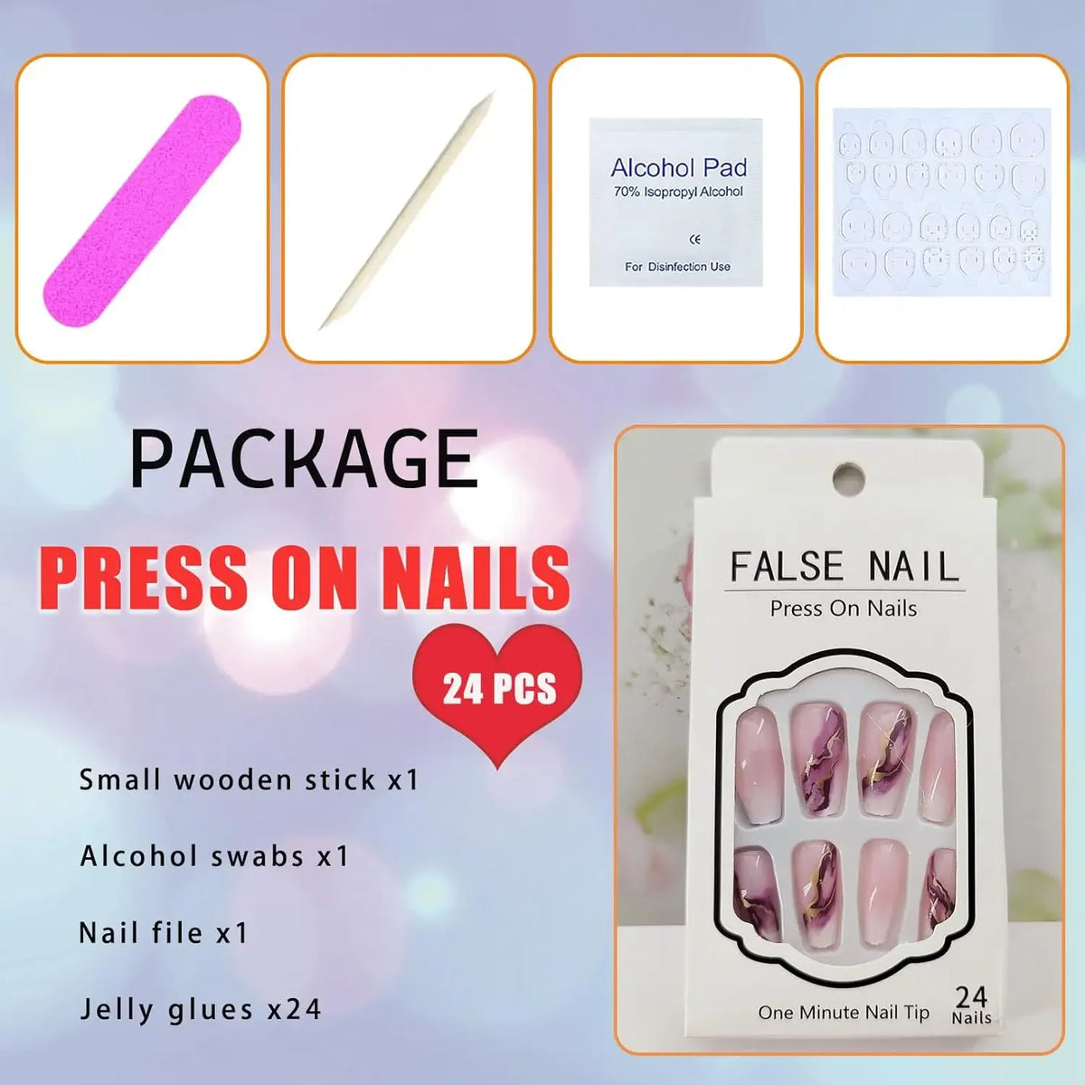 24PCS Cute Cartoon Red Apple False Nails Green Polka Dots Plaid Patterns French Fake Nails Tip Sweet Fruit Almond Nails Press On