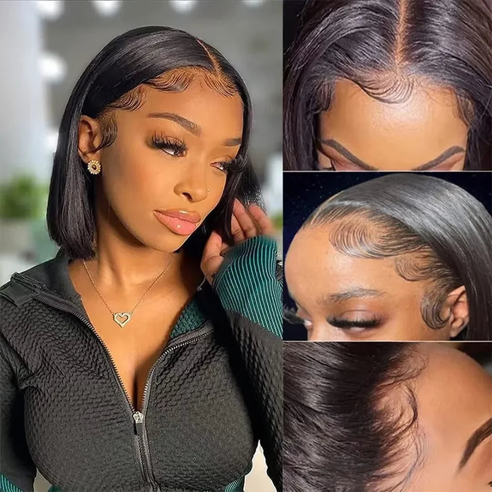 Bob Wig Human Hair 220% Density 13x4 HD Lace Frontal Short Straight Lace Front Bob Wigs For Black Women Human Hair Pre Plucked Straight 13x4 Bob Wig Human Hair 220 Density Transparent Lace Frontal Wig  Brazilian Human Hair