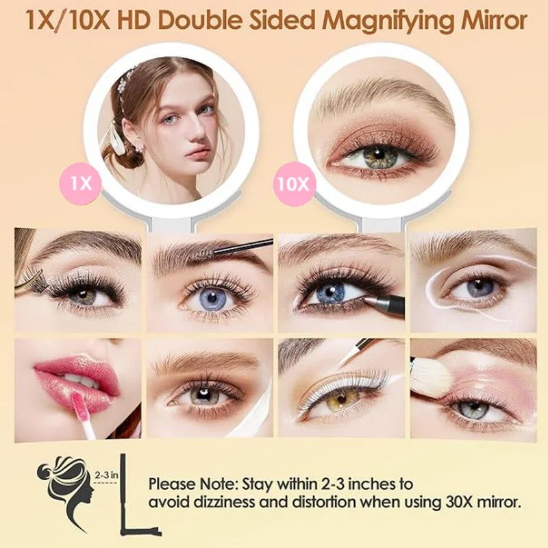 Rechargeable 1X/10X Magnifying Lighted Travel Makeup Mirror Portable Cosmetic Mirror with Lights Tabletop Handhold Hanging