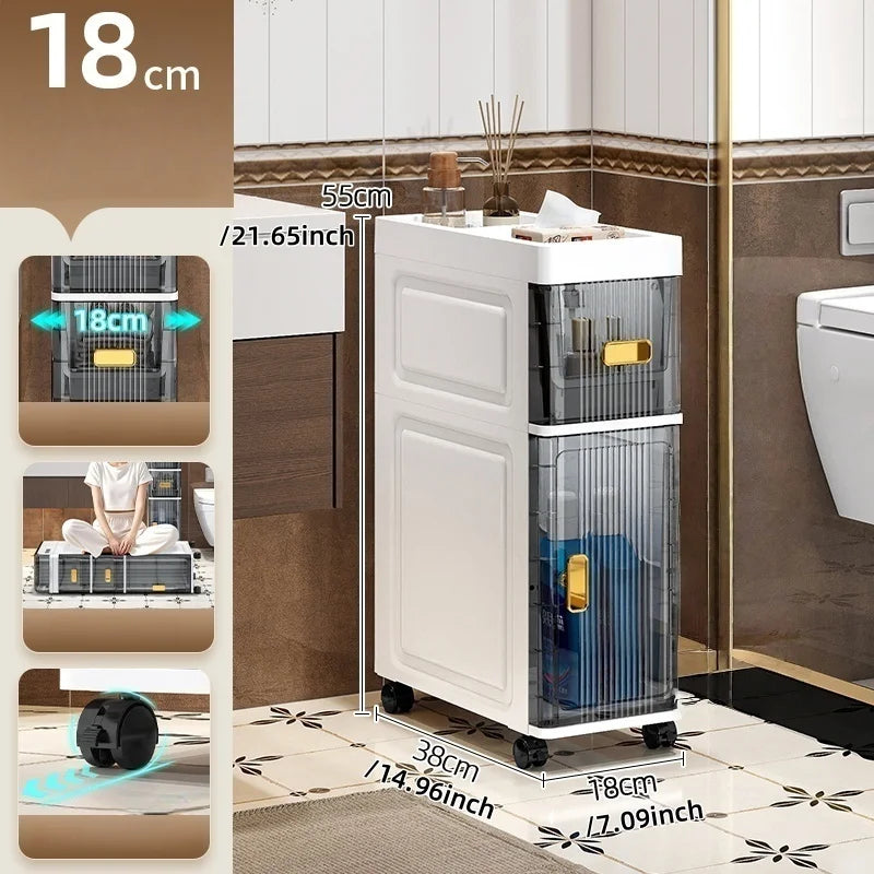 18cm Narrow Storage Cabinet, Multi-Tier Slim Organizer for Bathroom/Living Room, Holds Towel/Tissue/Cosmetic, Space-Saving Shelf