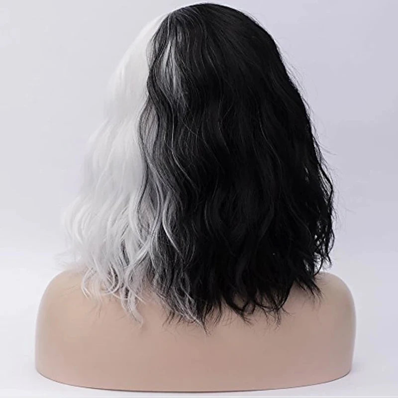 HAIRJOY Black White Wigs for Women Blue Pink Purple Green Multicolored Synthetic Hair Wig Cosplay Wigs Halloween