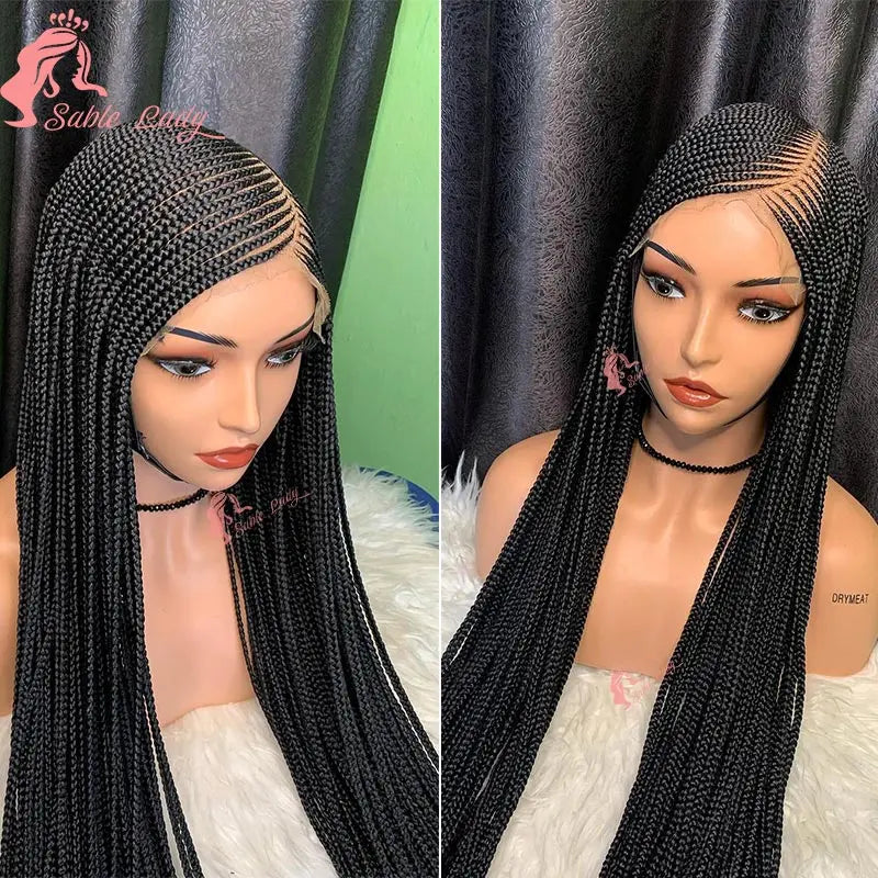 Faux Locs Crochet Cornrow Braided Wig Synthetic Full Lace Knotless Box Braids Wig Side Part Lace Wig Box Braided Wig for Women
