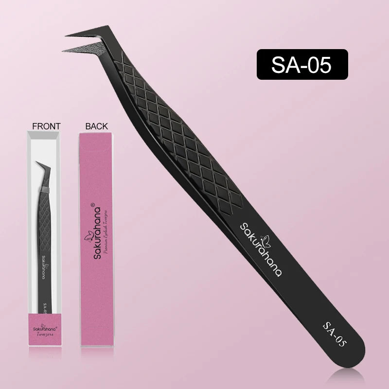 SAKURAHANA Professional Eyelash Tweezers Black Fiber Tip For Lash Extensions Mega Volume Mink Lashes Tool Makeup Artist Kit