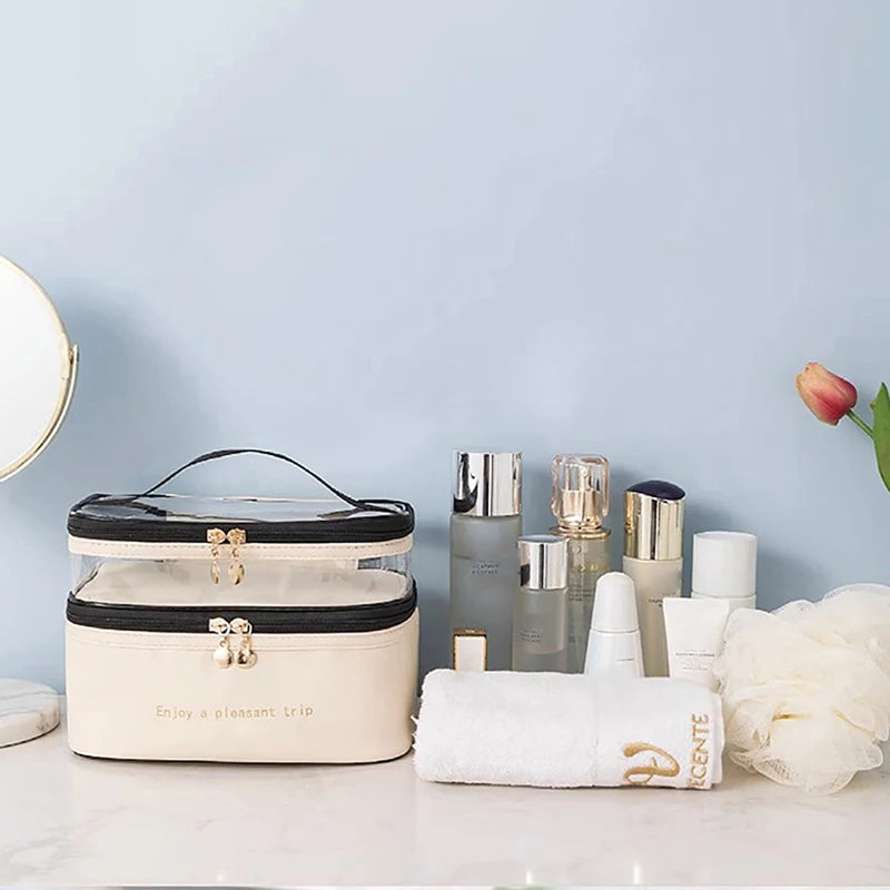 2026 Waterproof PVC Women Cosmetic Bag Portable Traveling Leather Toiletries Big Capacity Travel Makeup Organizer