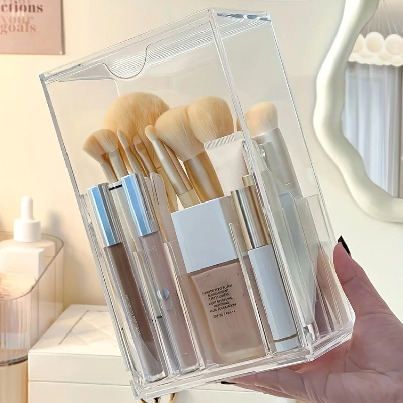 Dressing Table Storage Box Acrylic Makeup Brush Holder Transparent Adjustable Deskto Bathroom Waterproof Storage Accessories