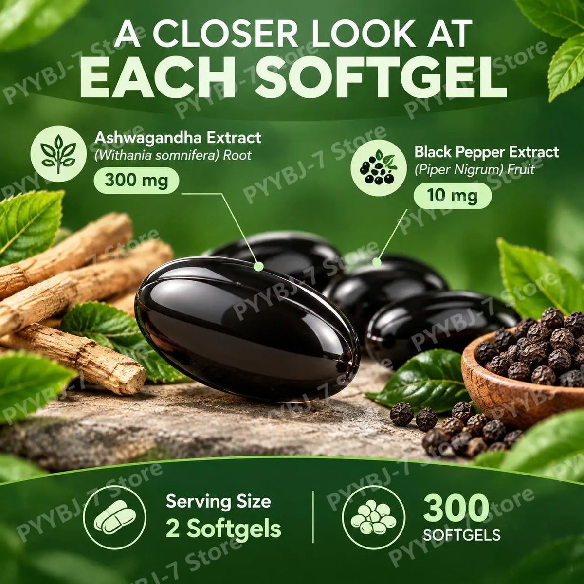 Ashwagandha Complex Softgels with MCT Oil and Black Pepper 20:1 Extract Stress Relief, Mental Focus Energy Support 300 Softgels
