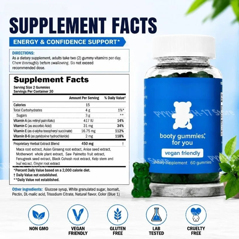 Maca Root Gummies Vegan Berry Flavor with Energy Support and Vitamins A C E B6 Soy Free Gluten Free 60 Gummies for Men Women
