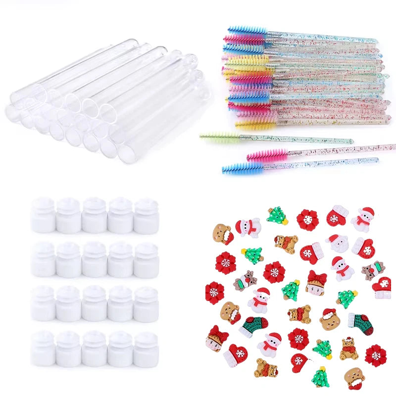 20Pcs DIY Christmas Eyelash Brush Tube Reusable Eyebrow Brush Dust-proof Lash Extension Supplies Stick Resin Decoration Handmade