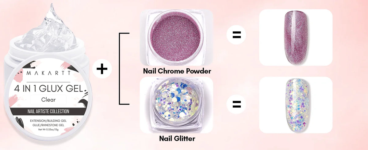 Makartt Solid Gel Builder: 4-in-1 Clear White Non-sticky for Extension 3D Sculpting Nail, UV Glue for Acrylic Tips, Rhinestones