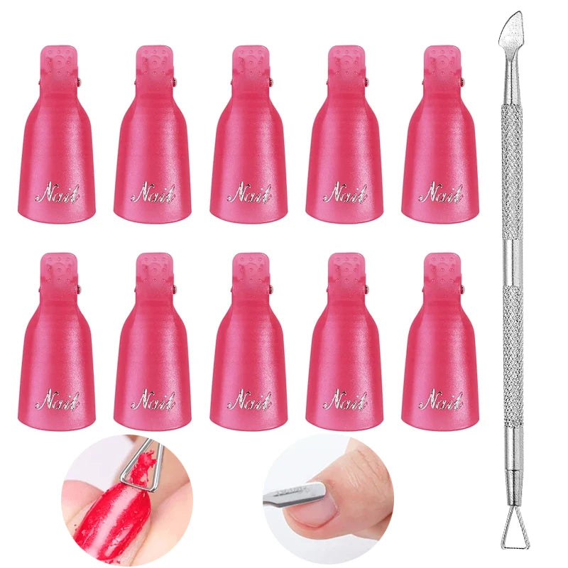 10Pcs UV Gel Polish Remover Clips Colorful Acrylic Nail Art Soak Off Cap Clips Nails Cleaning Manicure Finger Wrap Remover Tools