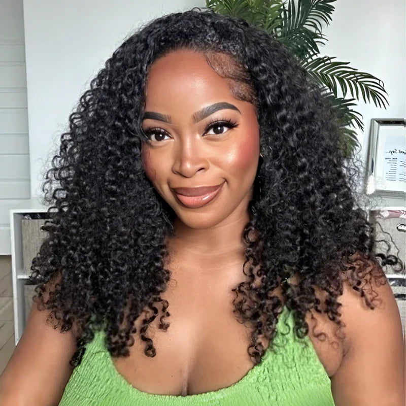 300% Glueless Wigs Human Hair Afro Kinky Curly Headband Wig Upgrade 3 IN 1 Half Wig With Drawstring Seamless Clip Ins Flip Over