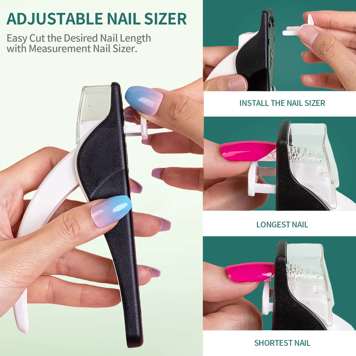 Nailpop Nail Clipper U Shaped Acrylic Fake Nail Scissors Nail Tip Edge Cutter Trimmer Manicure with Sizer Precise Cutting Tools