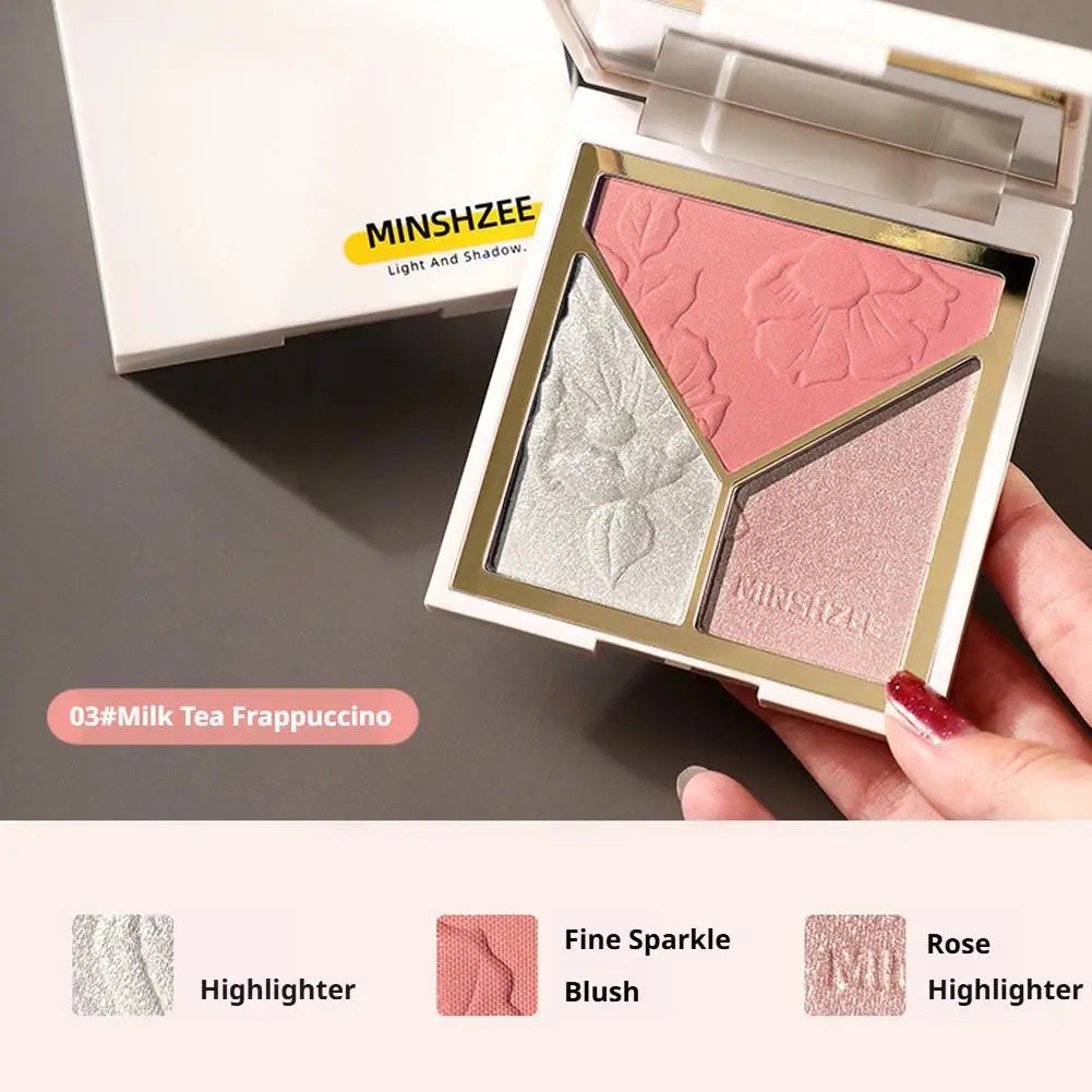 3 colors Highlight Matte Fine Glitter blusher three-color palette Silhouette Nose Shadow Makeup Palettes Face Brightening