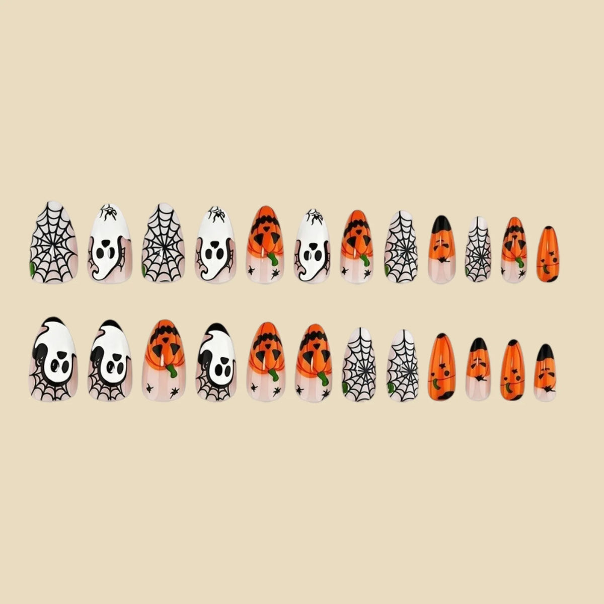 24pcs Halloween Press On Nails Ghost Pumpkin Spider-Web Bat Design Fake Nails For Women Girls Wearable False Nail Tips