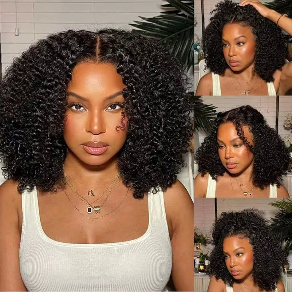 13X6 Kinky Short Curly Bob Wig 16 Inch Lace Frontal Wig Human Hair Deep Curly 13x4 HD Transparent Lace Closure Wigs Pre Plucked