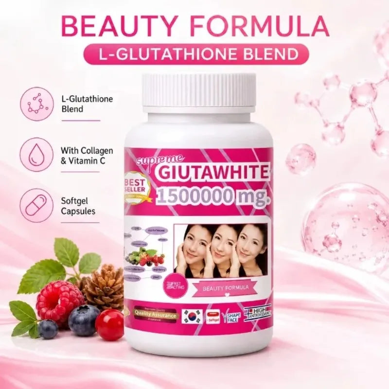 1500000mg Glutathione Capsules with Vitamin C Biotin Zinc Acerola Cherry for Whitening Skin Boost Up Tighten Pore 60 Count
