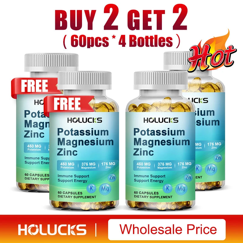 Potassium Magnesium Zinc Capsules - Bone & Heart Health Supplement, Sleep Support, Muscle Relaxation, Stress & Anxiety Relief