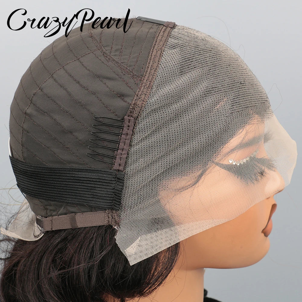 CrazyPearl Finger Wave Bob Lace Front Wig Human Hair Rose Short Vintage S-Curve Wavy Black HD Transparent Lace Wigs for Womem
