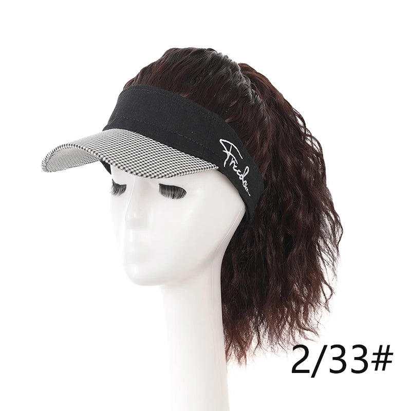 Synthetic wig 16 inch houndstooth empty top baseball cap curly hair wig suitable for women's daily wear
