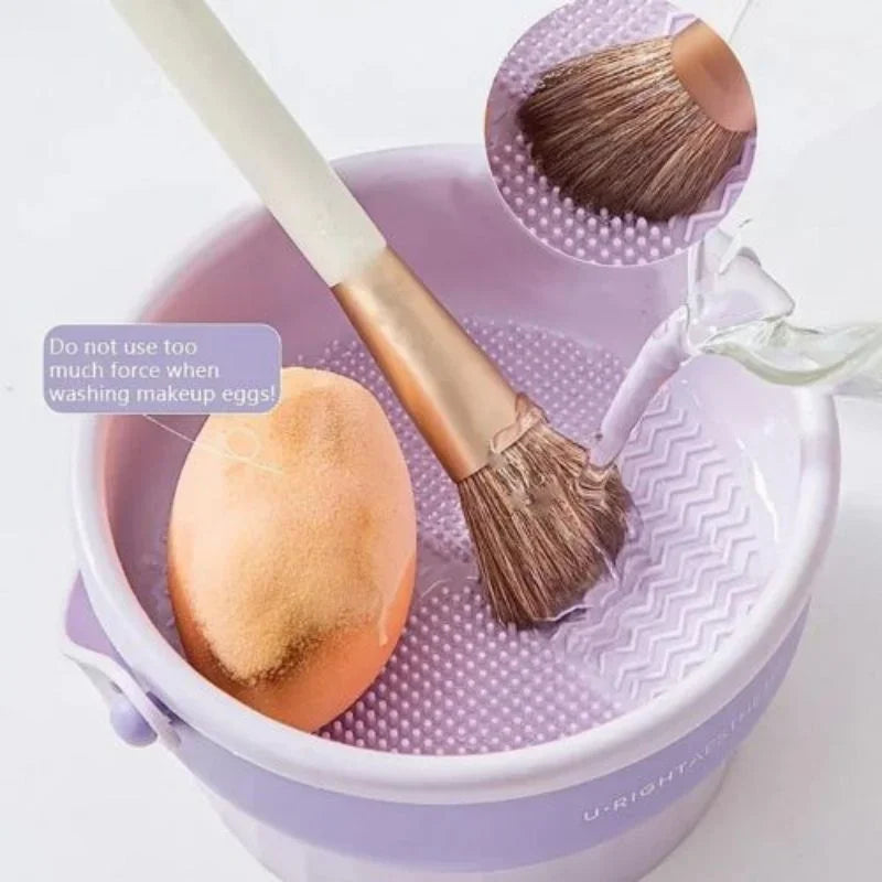 3-In-1 Silicone Makeup Brush Cleaner Mat & Drying Rack - Cosmetic Brush Cleaning & Air Dry Tool, Beauty Tool Organizer Kit