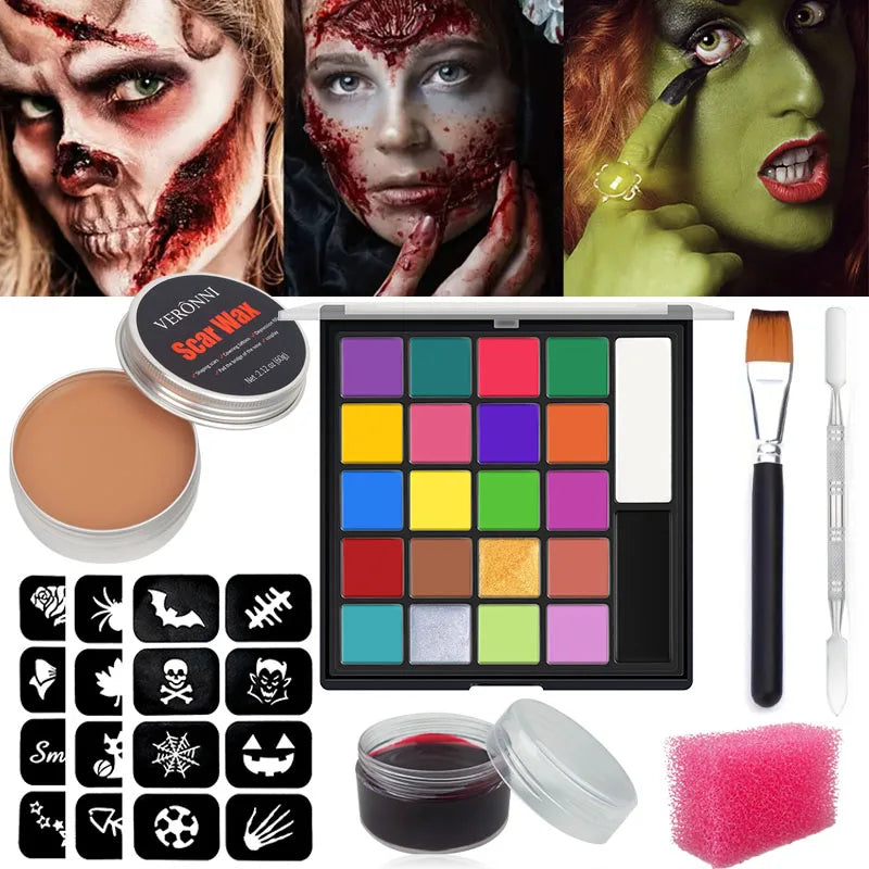 22 Color Face Body Painting Kit for Kids Adults,Face Paint Makeup Palette with Brush,Halloween Carnival Artist Cosplay Art Party
