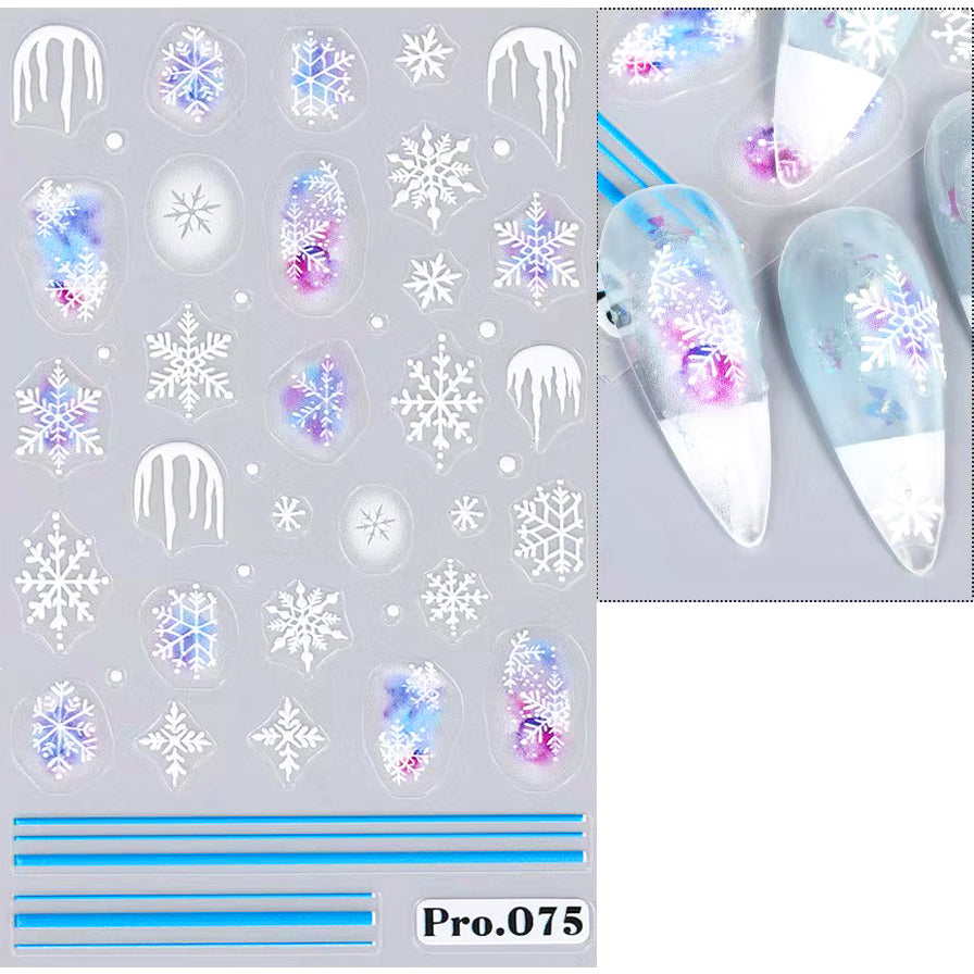 5D White Snowflakes Embossed Nail Art Stickers Winter Charm Decals Self Adhesive Christmas New Year Slider Decoration Manicure