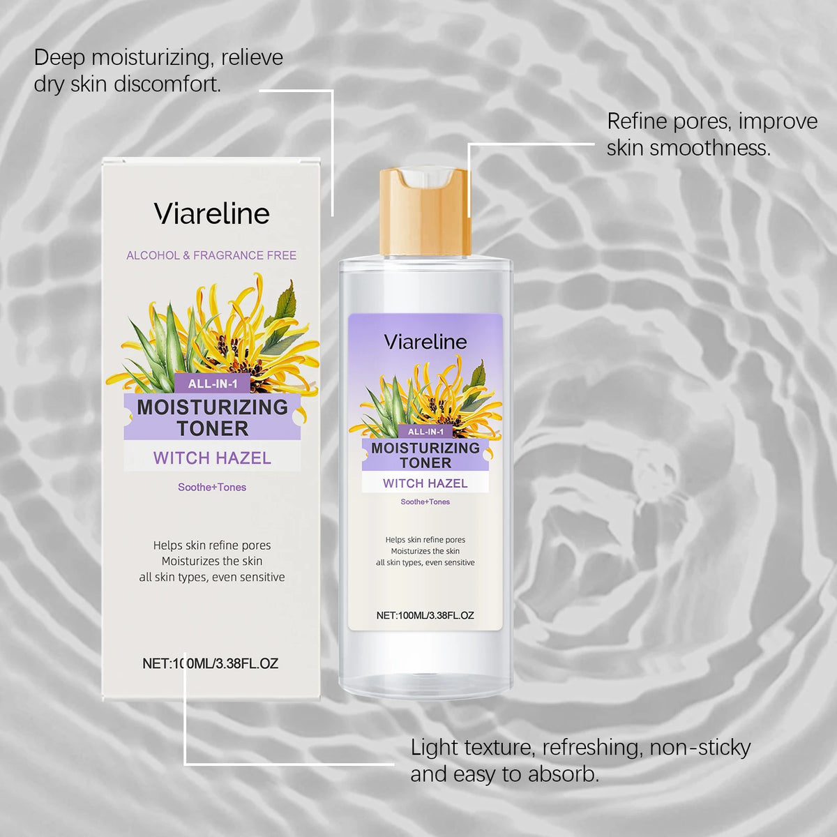 Witch Hazel Aloe Vera Facial Toner Moisturizing Sooth Dryness Evens out Redness Repair Skin Barrier After Sun Care Toner Serum