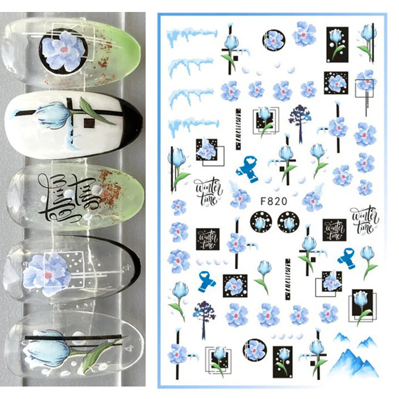 3d Nail Art Stickers Winter Christmas Trees Snow Mountains Xmas Snowflakes Decals For Nails Decoration Manicure Salon Beauty