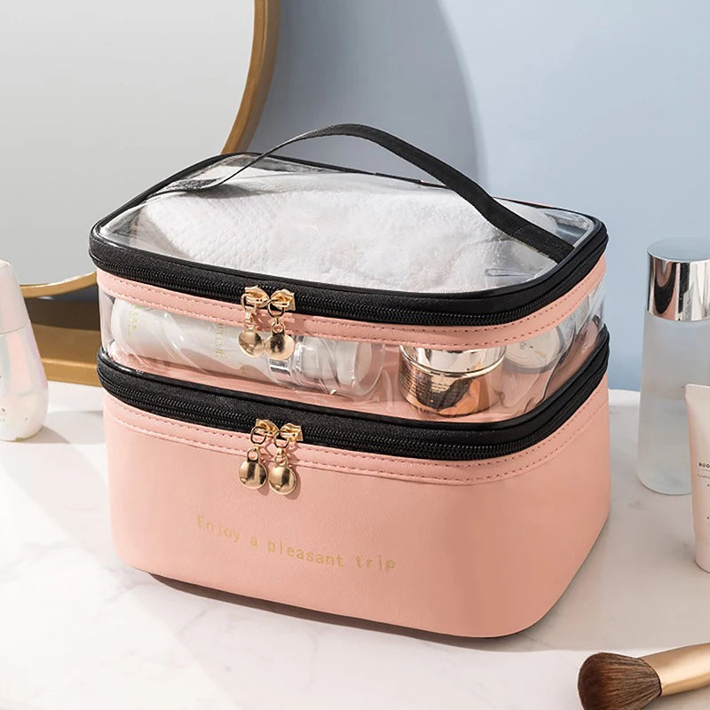 2026 Waterproof PVC Women Cosmetic Bag Portable Traveling Leather Toiletries Big Capacity Travel Makeup Organizer