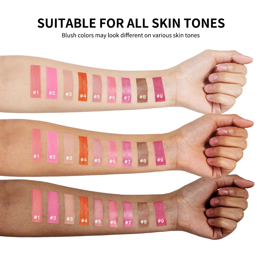 9 Shades Beauty Liquid Blush Lightweight Blendable Dewy Finish Liquid Cheek Tint Long‑Wearing Natural Flush Multi‑Use Face Blush Makeup