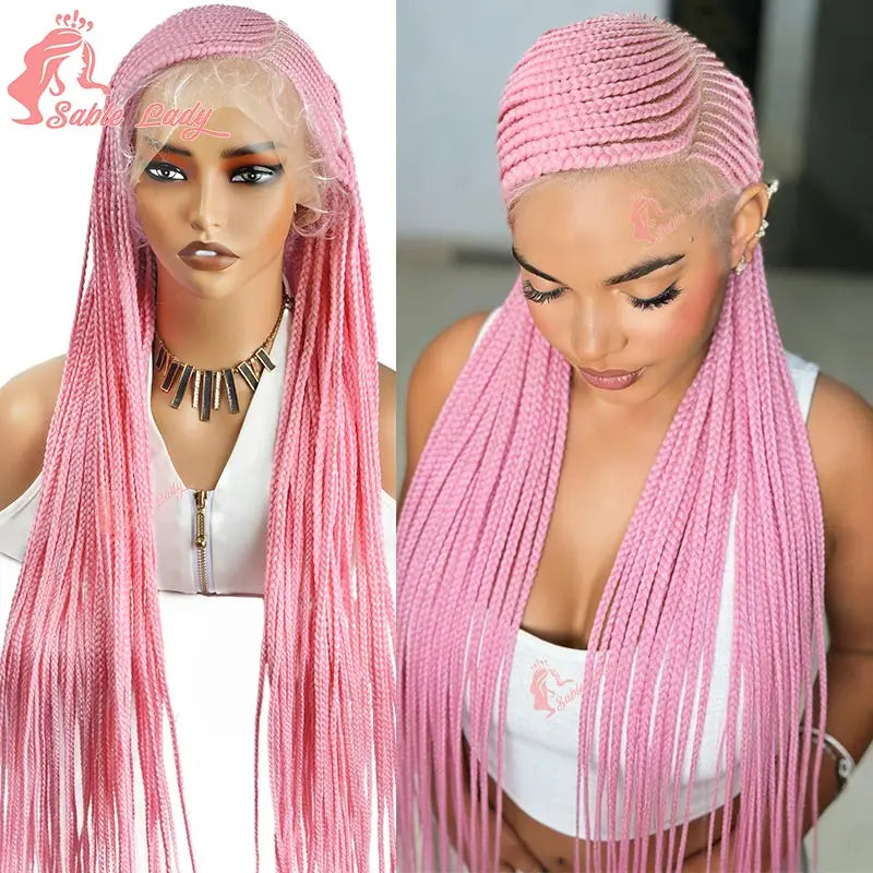 Faux Locs Crochet Cornrow Braided Wig Synthetic Full Lace Knotless Box Braids Wig Side Part Lace Wig Box Braided Wig for Women